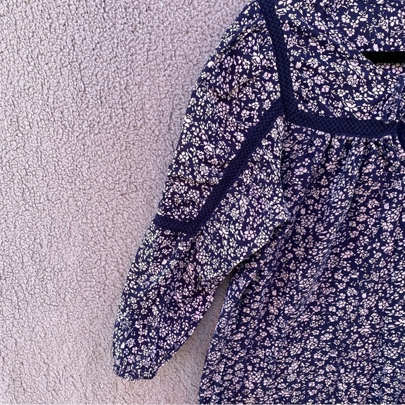 Lucky Brand Blue Ditsy Floral Peasant Keyhole 3/4 Puff Sleeve Blouse Sz M - Picture 3 of 10